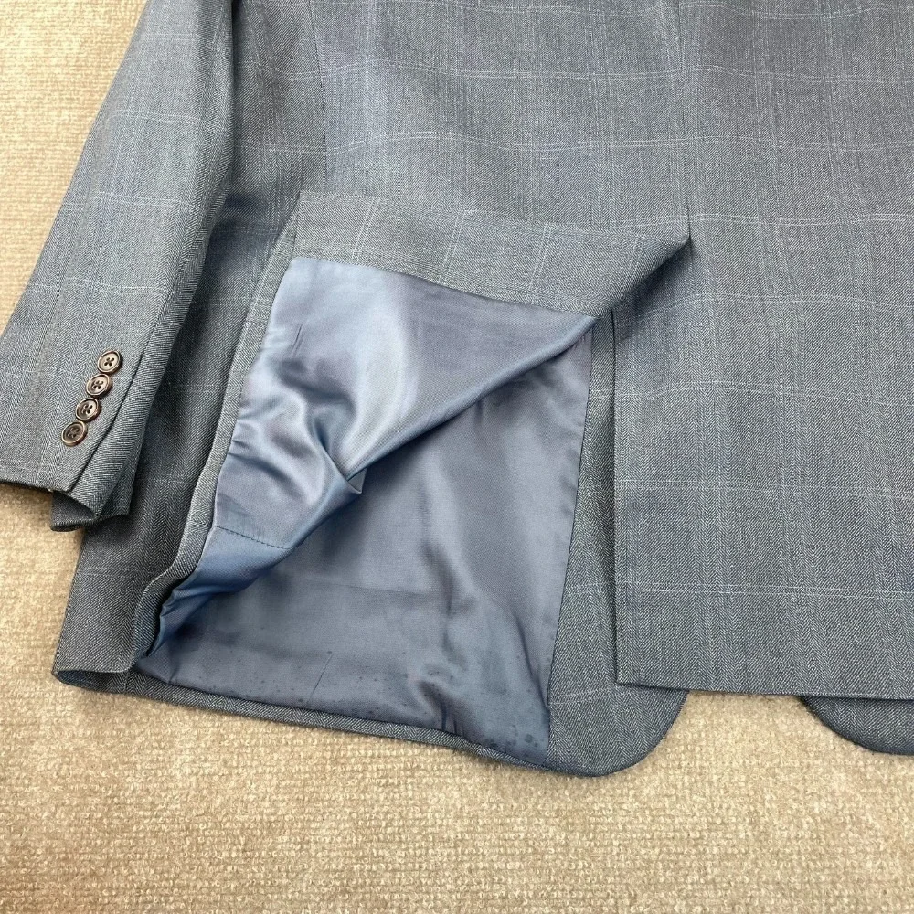 Lauren‎ Ralph Lauren Sport Coat Mens 52R Blue Plaid Notch Lapel Single Vented